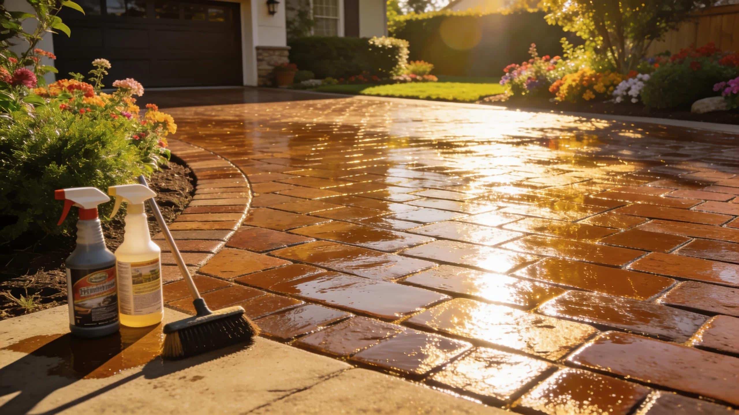 Beautifully maintained paver driveway after sealing, showcasing its vibrant colors and patterns, emphasizing restoration and maintenance | Envirowash
