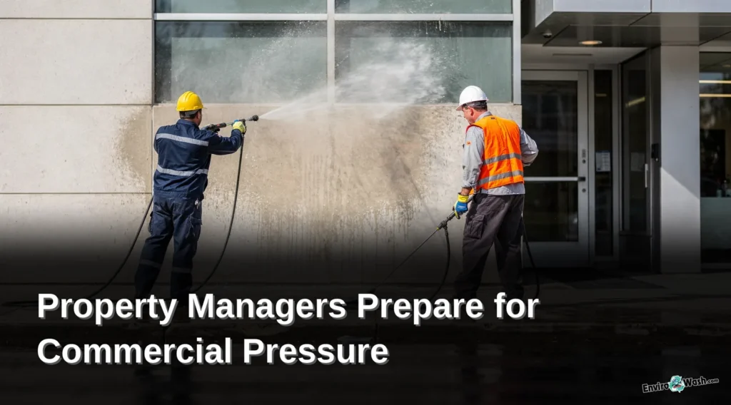 Pressure washing prevents tenant complaints and lease breakage by removing visible neglect like algae, gum
