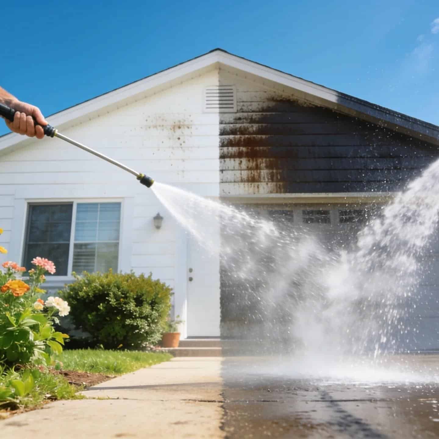 House exterior showcasing soft washing and pressure washing methods for effective home cleaning